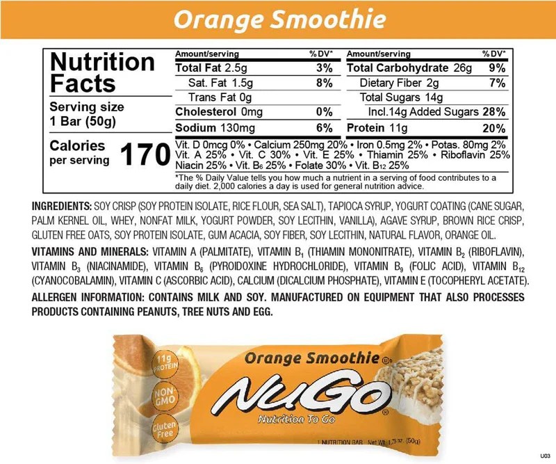 Nugo bars nutrition facts